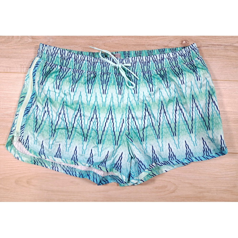 Gap Fit Womens Blue Teal Ikat Print Running Shorts Size M Side Zip NWT